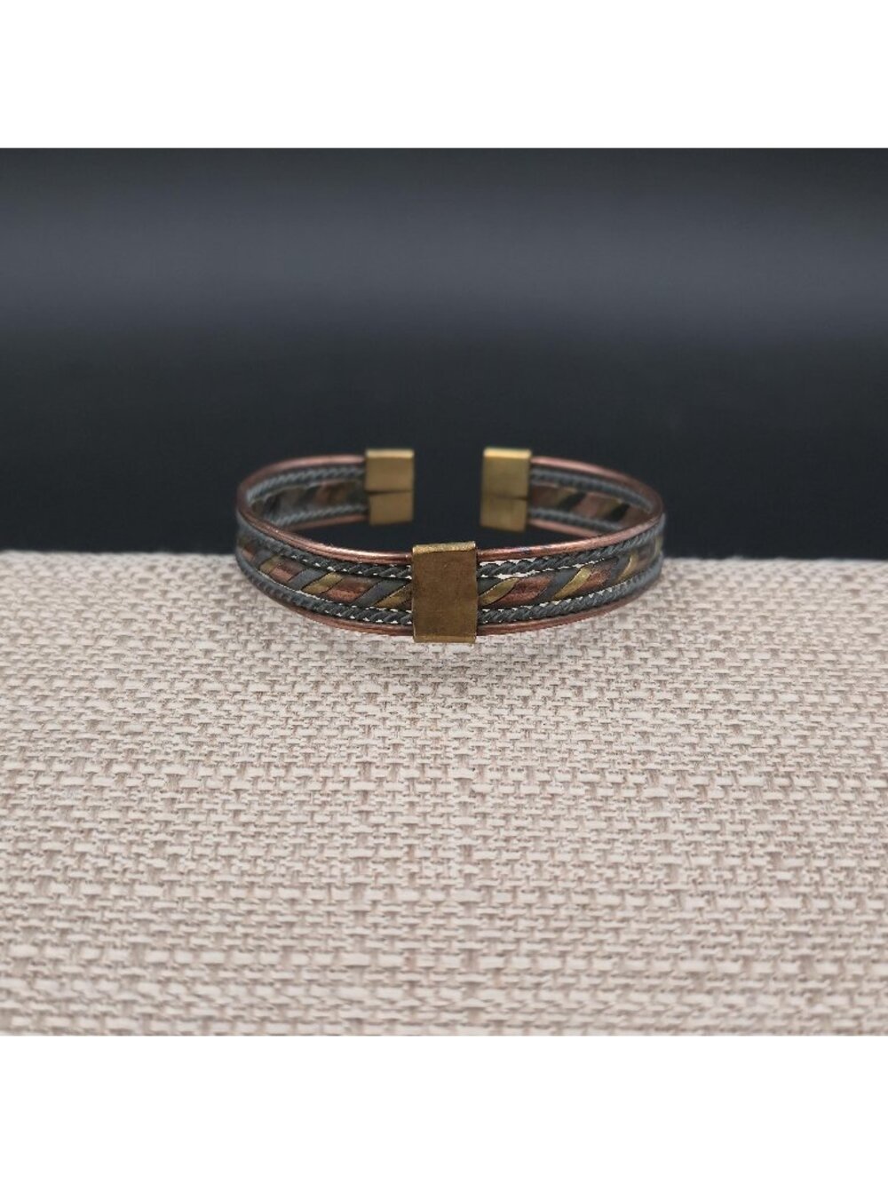 7 Inch Handmade Mixed Metal Cuff Bracelet, Woven Copper Brass Bangle B1207